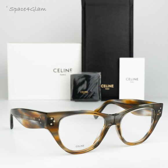 NEW Celine CL50040I 055 Striped Blue Brown Havana Demo Women Cat Eye Eyeglasses - Picture 1 of 8